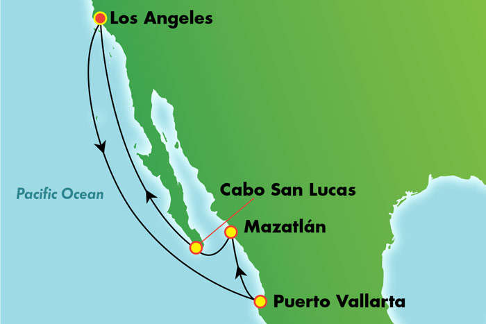 Mexican Riviera from Los Angeles: Cruise Map