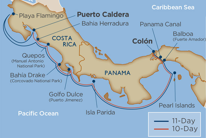 Adventures in Panama & Costa Rica Cruise Itinerary Map