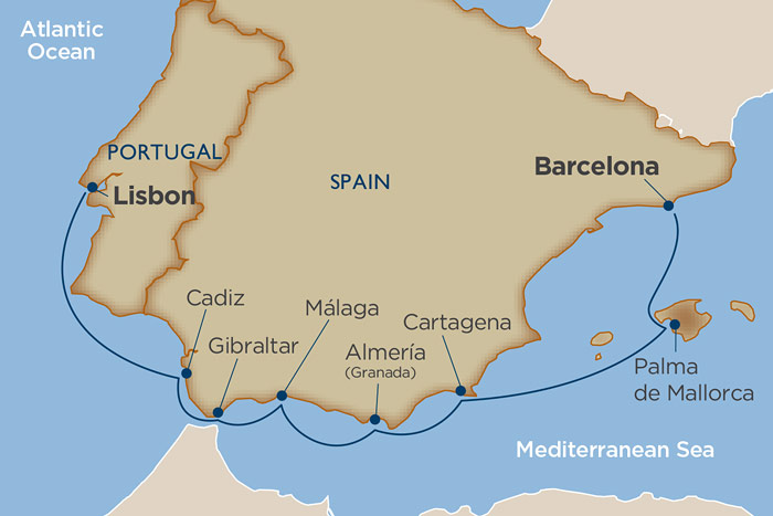Windstar Spanish Symphany Cruise Itinerary Map