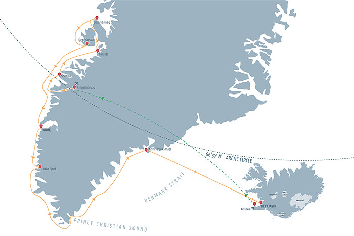 Natural Wonders of Greenland and Iceland Cruise Itinerary Map